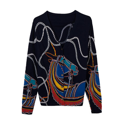 FCY-SZ2012秋冬新款印花V领短款宽松开衫 商品图4