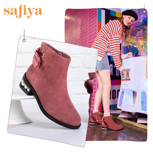 Safiya索菲娅冬季低跟珍珠舒适侧拉链短靴女靴子SF84116082 商品图2