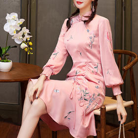 OG-99427春款修身显瘦民国风重工刺绣中长款连衣裙