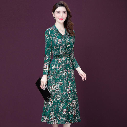 XTH-8297新款修身大码印花法式高端名媛烫钻气质连衣裙 商品图1