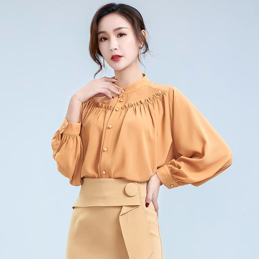 OY-20-028新款单排扣立领灯笼袖雪纺衫 商品图1