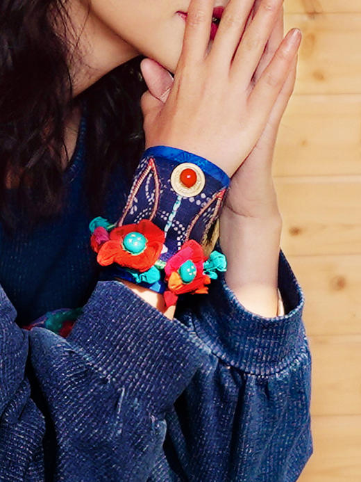 花制作/罗觅/原创民族风刺绣手腕带护腕绣花手饰文艺复古手链饰品