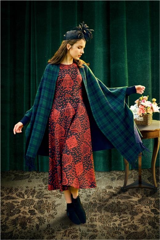 【伯妮斯茵】红色高密缎档印花连衣裙--戈迪拜尔夫人--《画尽世间光影，只为挚爱的女人》3S6739 商品图1