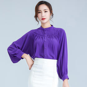 OY-20-028新款单排扣立领灯笼袖雪纺衫
