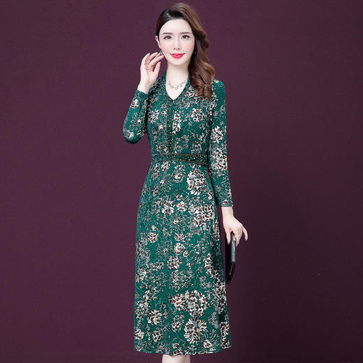 XTH-8297新款修身大码印花法式高端名媛烫钻气质连衣裙 商品图2