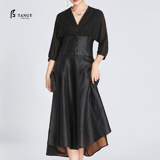 TANGY Collection天意莨绸高腰线迹半裙 商品图1