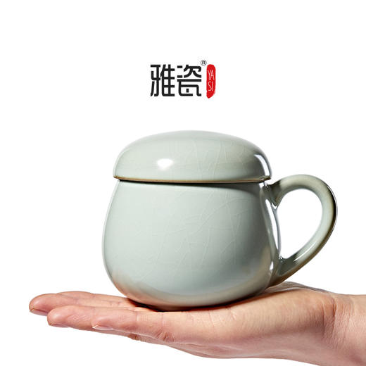 雅瓷｜汝窑同心杯 茶杯陶瓷带盖带过滤办公室茶水分离杯开片茶杯 商品图1