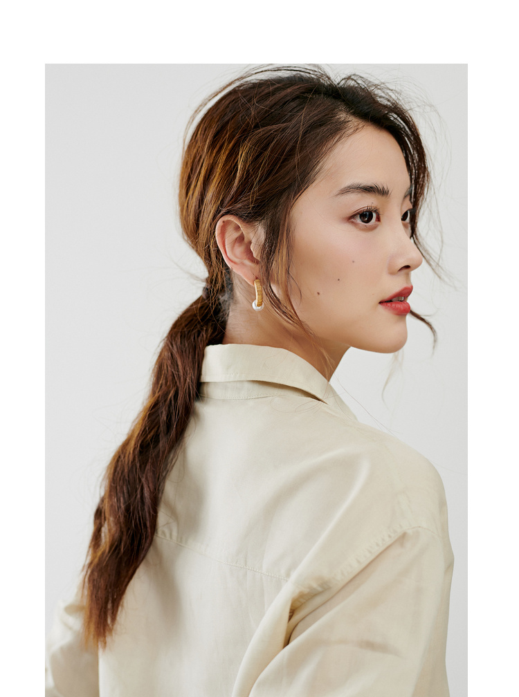 312604054初棉chic简约天丝棉麻衬衫盐系糖果色长袖衬衫女橙色衬衣垂