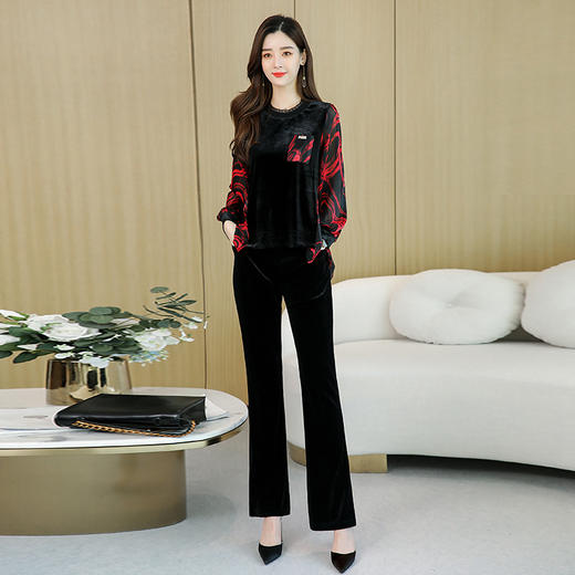 CQ-HRYZ6967春季时尚潮流舒适休闲长袖圆领印花两件套 商品图4