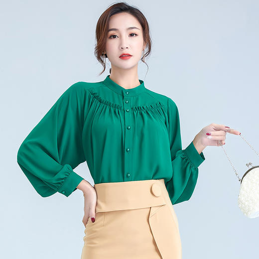 OY-20-028新款单排扣立领灯笼袖雪纺衫 商品图2