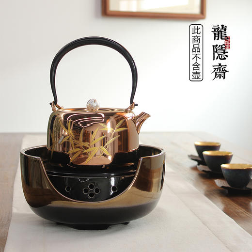 龙隐斋/厂家直发 小观山/黑金地金银花 家用茶炉煮茶器铁壶银壶烧水炉 商品图3