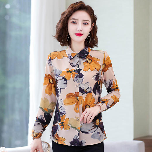 韩版时尚，印花雪纺翻领长袖衬衫TR-HGH6068 商品图3