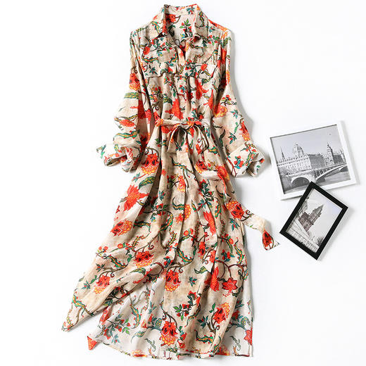 NYT-H23新款时尚印花翻领真丝衬衫裙 商品图3