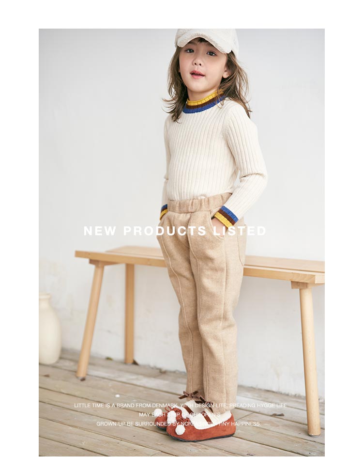 littletime童装2020春秋季新款小女童洋气休闲简约淑女毛呢裤子