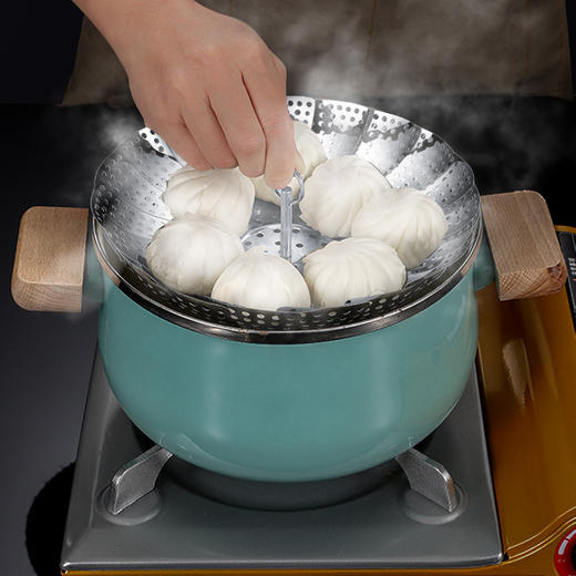 多功能不锈钢蒸笼家用厨房410圆形可折叠伸缩蒸盘带提手百变蒸架