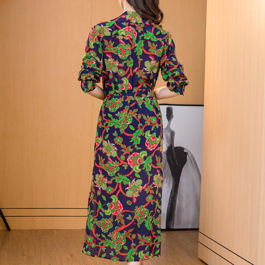 NYT-H23新款时尚印花翻领真丝衬衫裙 商品图2