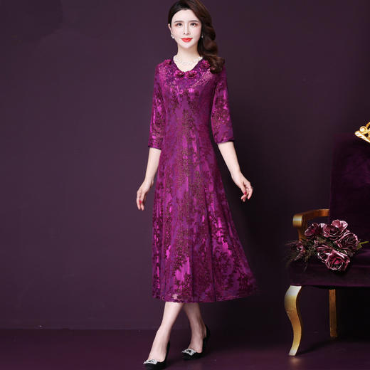 WXY-72403-1春季婚宴长款连衣裙优雅中长袖礼服 商品图1