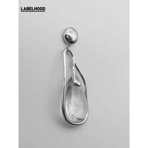 shiitake2020春夏新品银色不规则金属外框设计立体透明水滴耳环女 SH20CLE 商品图1