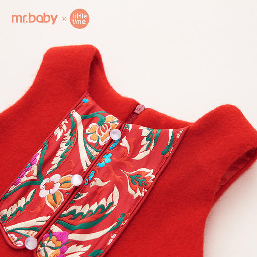 mrbaby女童裙子2019年春季时尚中国风红色新年童装旗袍儿童连衣裙 商品图3