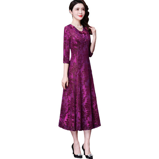 WXY-72403-1春季婚宴长款连衣裙优雅中长袖礼服 商品图3