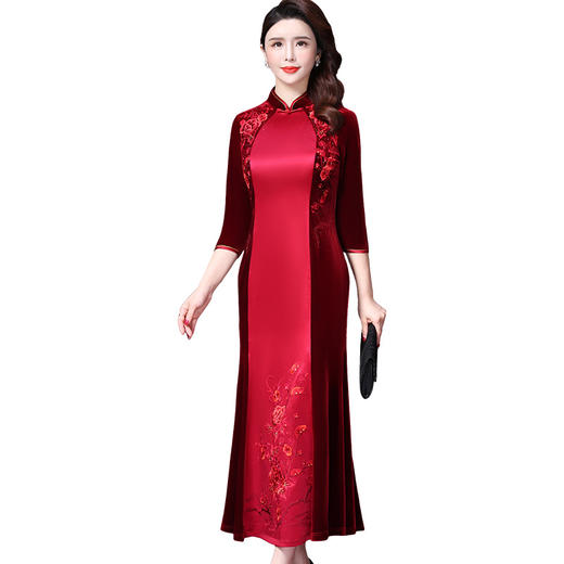 WXY-6508W新款中国风复古礼服金丝绒修身旗袍裙 商品图3