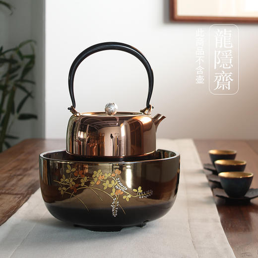 龙隐斋/厂家直发 小观山/黑金地金银花 家用茶炉煮茶器铁壶银壶烧水炉 商品图1
