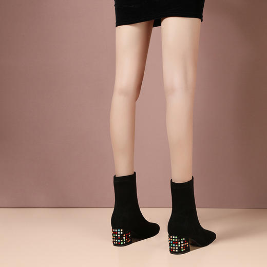 SN-8036新款粗跟中筒弹力女靴百搭高跟靴子 商品图2