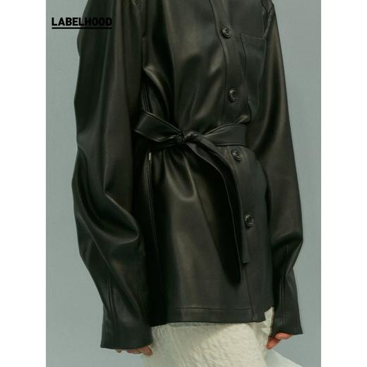 YIRANTIAN2020春夏新款黑色皮革腰间系带衬衫轻薄亲肤原创设计 YRT2020SS-SH05BPU 商品图4