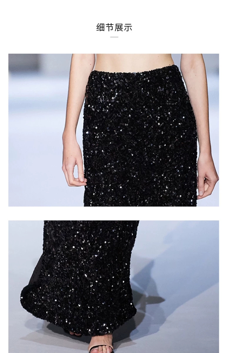 yirantian2020春夏新款黑色亮片长裙半身裙yrt20ssshows02blk