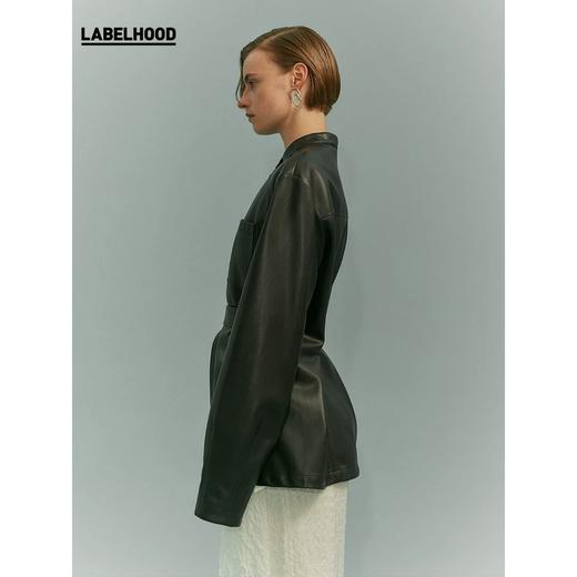 YIRANTIAN2020春夏新款黑色皮革腰间系带衬衫轻薄亲肤原创设计 YRT2020SS-SH05BPU 商品图1