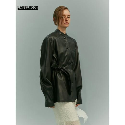 YIRANTIAN2020春夏新款黑色皮革腰间系带衬衫轻薄亲肤原创设计 YRT2020SS-SH05BPU 商品图0