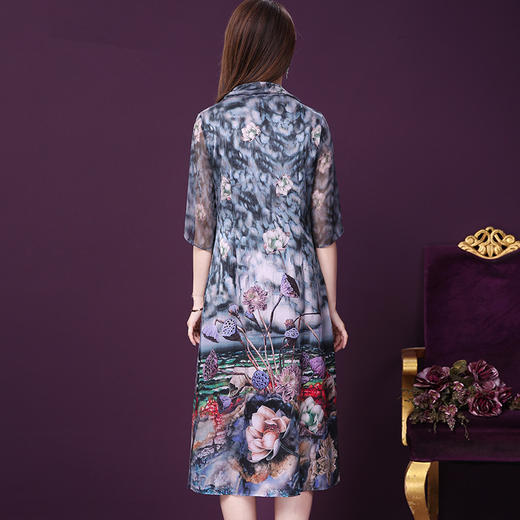 WXY-19010新款假两件五分袖桑蚕丝大码妈妈重磅真丝连衣裙 商品图2