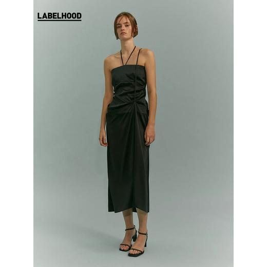 YIRANTIAN 黑色真丝绑带细节长款吊带裙 YRT20SS-D06BLK 商品图0