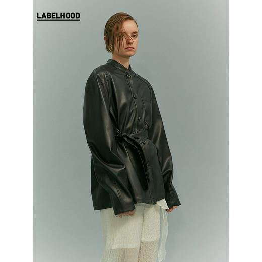 YIRANTIAN2020春夏新款黑色皮革腰间系带衬衫轻薄亲肤原创设计 YRT2020SS-SH05BPU 商品图2