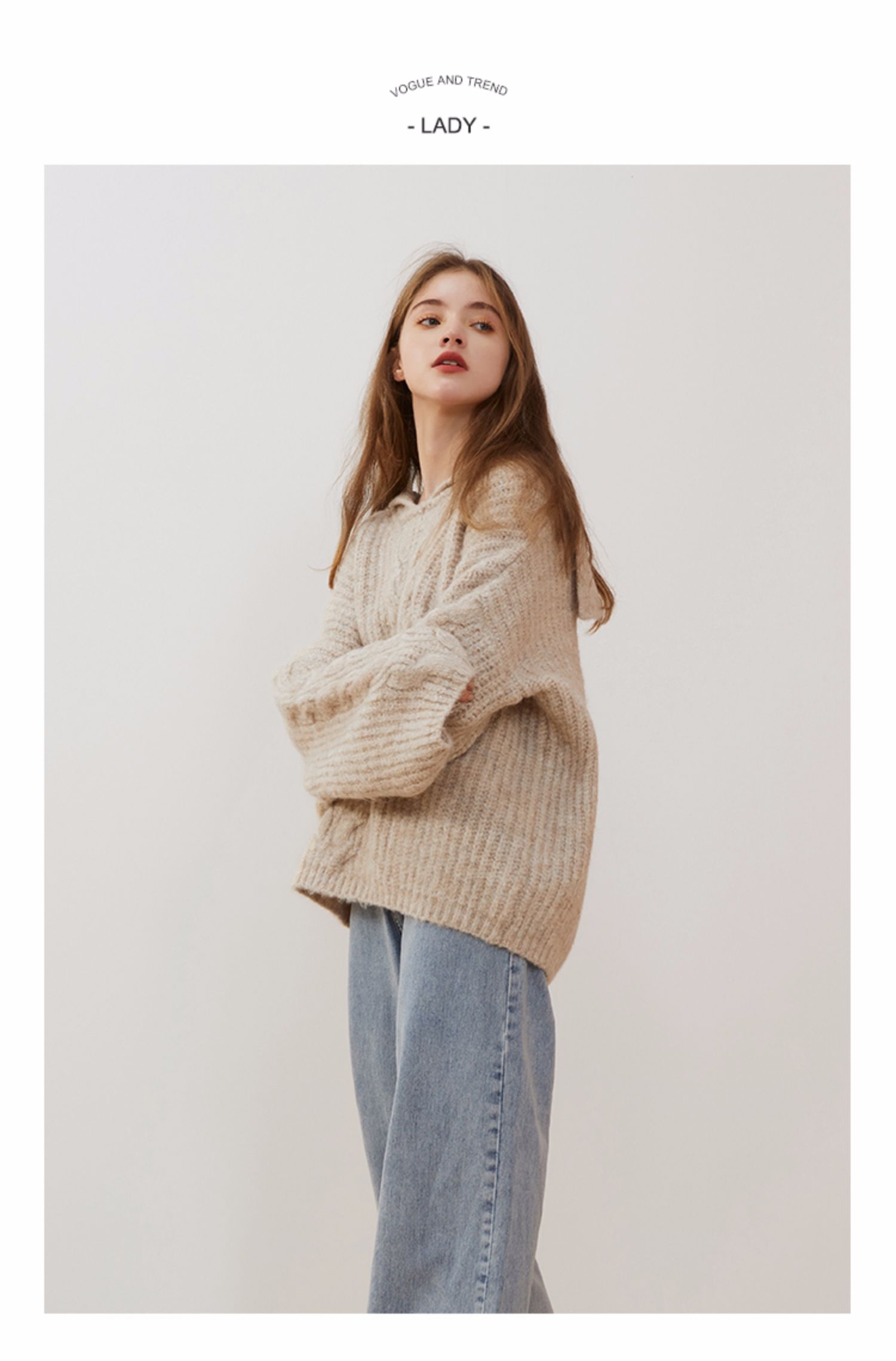 one more2019冬装新款海军领套衫女士甜美套头加厚外穿毛衣上衣 - one