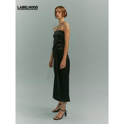 YIRANTIAN 黑色真丝绑带细节长款吊带裙 YRT20SS-D06BLK 商品图1