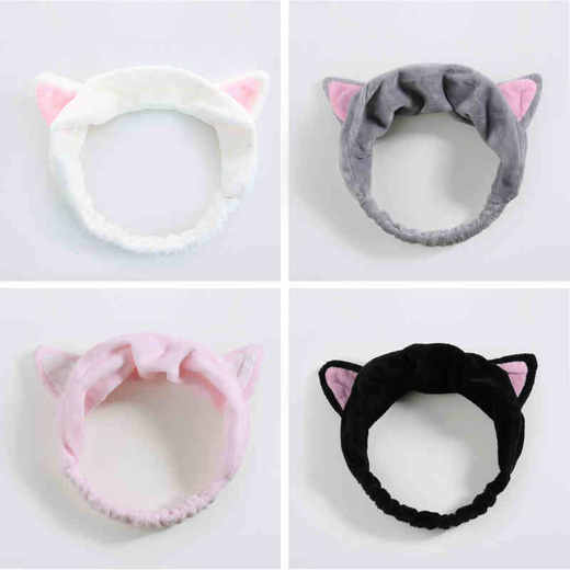 三利洗脸发带发箍猫耳朵束发带韩国可爱头饰头巾女敷面膜简约发套 商品图1