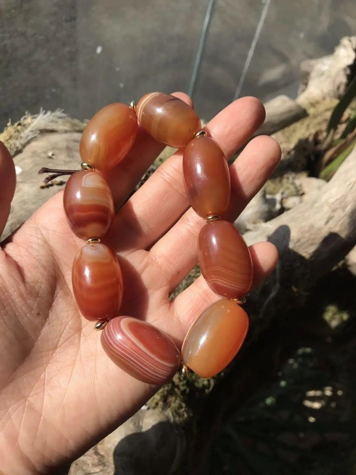 橘红缠丝玛瑙椭圆珠手链顺丰包邮