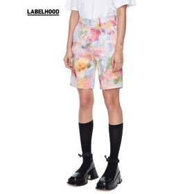 SHUSHU TONG2020春夏新款高腰水彩印花休闲直筒裤口袋毛边短裤女 ss20tr02pl200print001