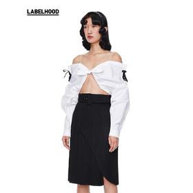 SHUSHU TONG2020春夏新款白色宽松落肩吊带上衣蝴蝶结露肩衬衫女 ss20to09co102wh100