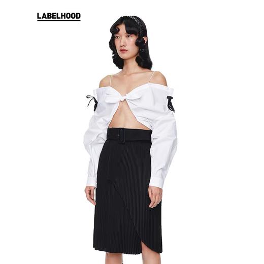 SHUSHU TONG2020春夏新款白色宽松落肩吊带上衣蝴蝶结露肩衬衫女 ss20to09co102wh100 商品图0