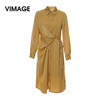 VIMAGE纬漫纪夏款轻薄丝滑纯色收腰通勤职业衬衫连衣裙女V1307903 商品缩略图7
