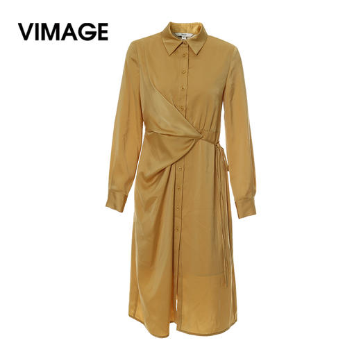 VIMAGE纬漫纪夏款轻薄丝滑纯色收腰通勤职业衬衫连衣裙女V1307903 商品图7