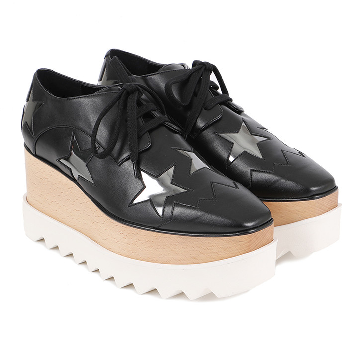 stellamccartney牛皮革时尚星星装饰系带女士松糕鞋厚底鞋休闲鞋j1asm