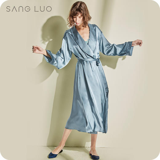 真丝长款睡袍INS博主推荐SANGLUO桑罗时髦系带桑蚕丝晨袍家居服女 商品图0