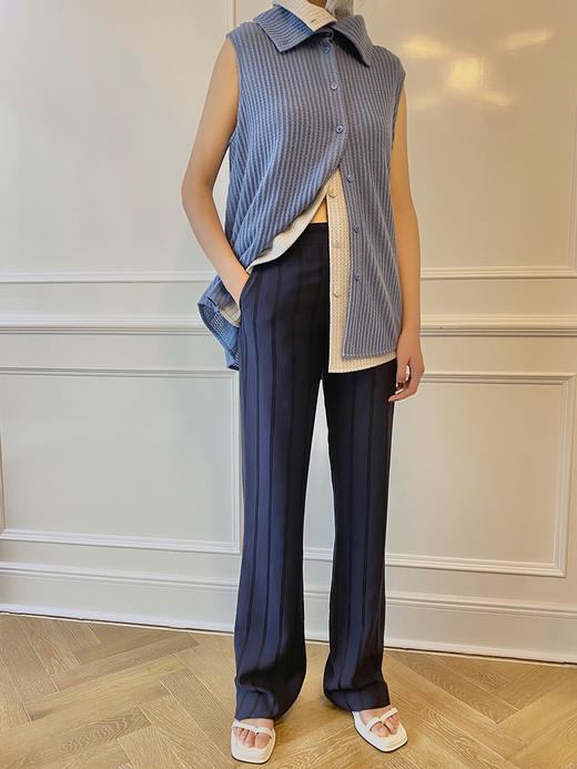 HIDEMI 夏日清透深海蓝色织竖条纹套装 口袋衬衫/喇叭型宽松长裤 商品图11
