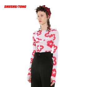 SHUSHU TONG圆领长袖印花紧身上衣满印皮肤衣打底T恤  aw19to12lh