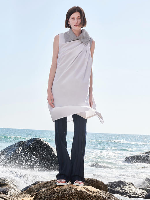 HIDEMI 夏日清透深海蓝色织竖条纹套装 口袋衬衫/喇叭型宽松长裤 商品图12