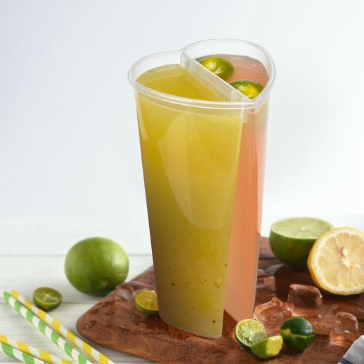 喇叭花700ml双响炮奶茶杯一次性600ml果汁杯注塑双格冷饮杯分享杯300个 商品图4