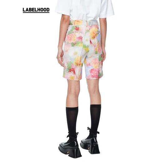 SHUSHU TONG2020春夏新款高腰水彩印花休闲直筒裤口袋毛边短裤女 ss20tr02pl200print001 商品图3